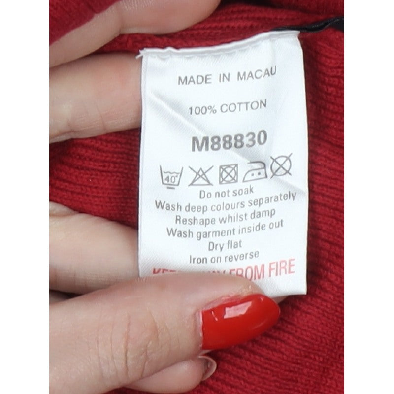 Next Men's Red Medium 1/4 Zip High Neck Cotton Knit Striped Jumper