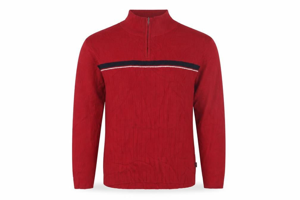 Next Men's Red Medium 1/4 Zip High Neck Cotton Knit Striped Jumper