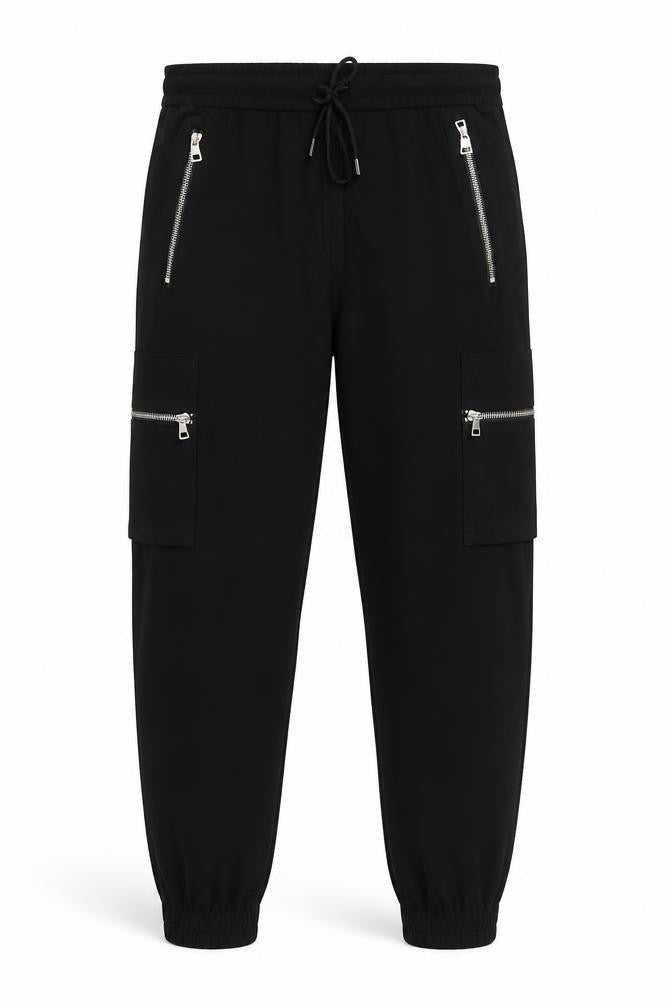 NVLTY Men's Black M Cargo Jogger Trousers Zip Pockets