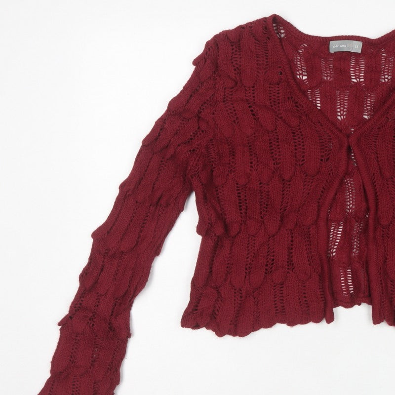 Per Una Women’s Red Size 12 Cable Knit V-Neck Open Cardigan