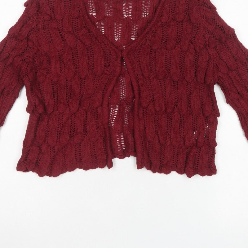 Per Una Women’s Red Size 12 Cable Knit V-Neck Open Cardigan