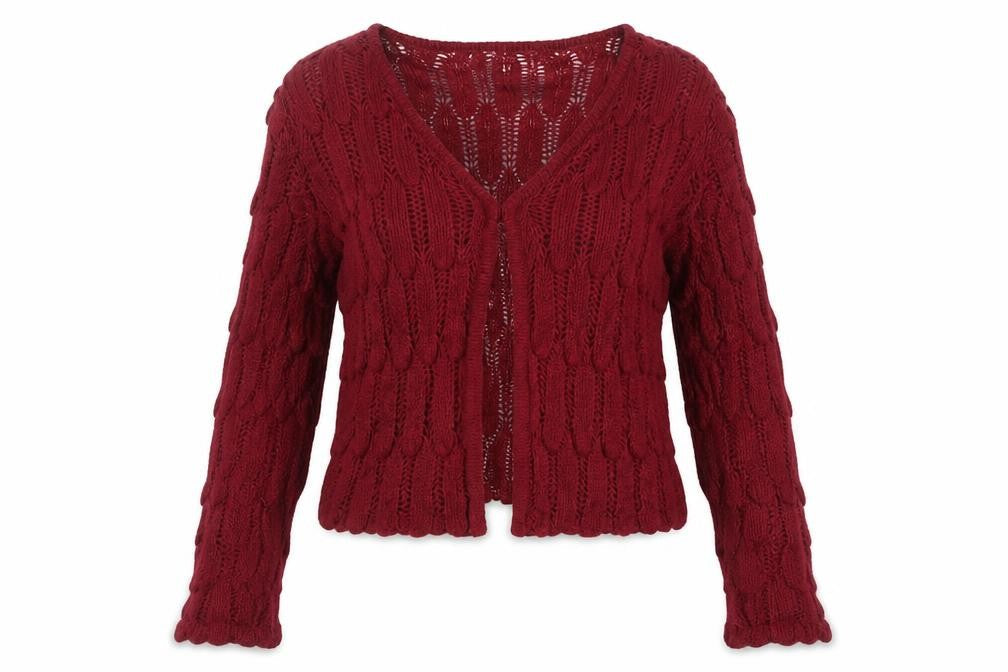 Per Una Women’s Red Size 12 Cable Knit V-Neck Open Cardigan