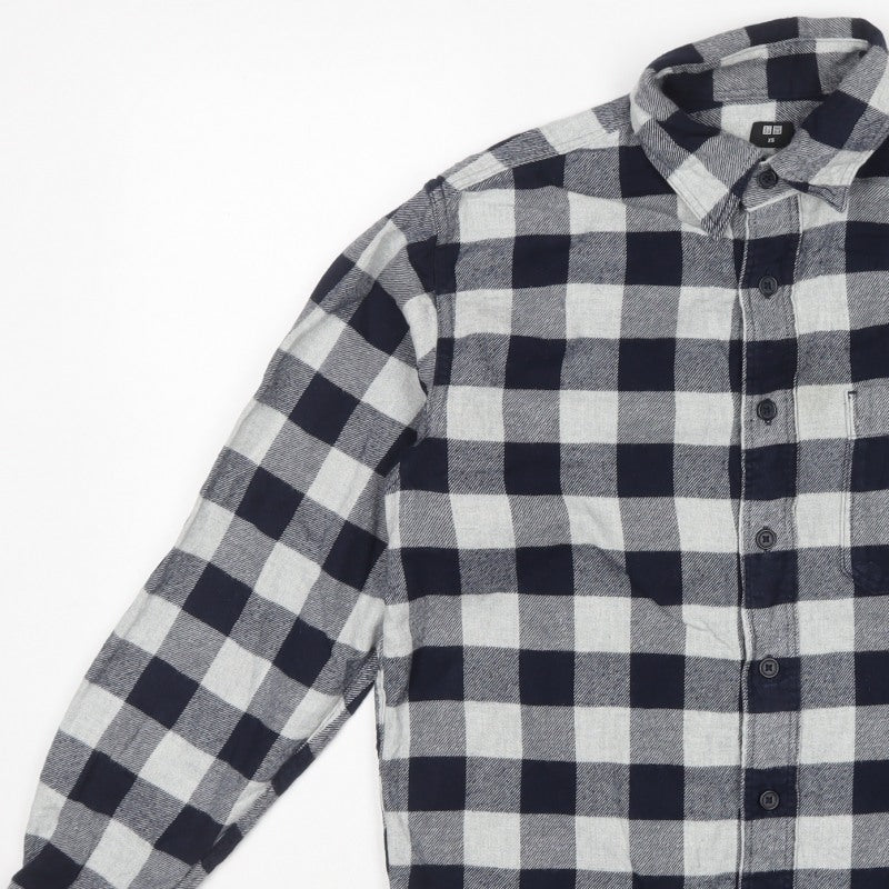 Uniqlo Men’s Blue Grey Check Cotton Flannel Button-Up Shirt XS