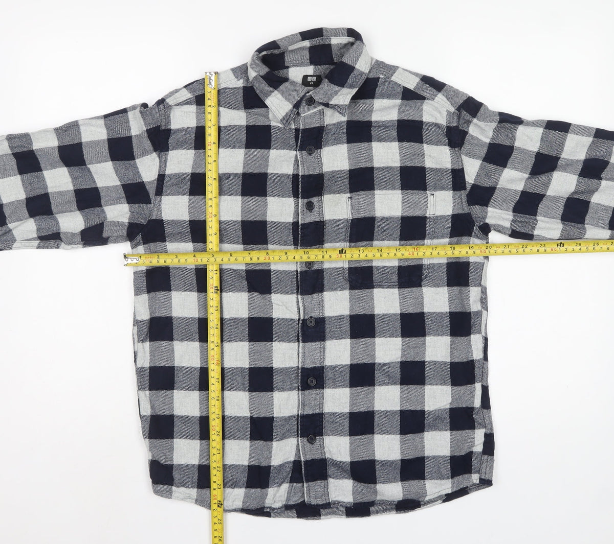 Uniqlo Men’s Blue Grey Check Cotton Flannel Button-Up Shirt XS