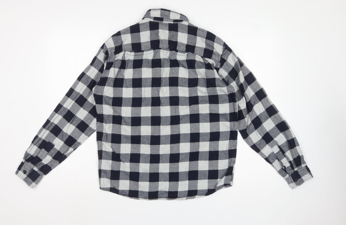 Uniqlo Men’s Blue Grey Check Cotton Flannel Button-Up Shirt XS