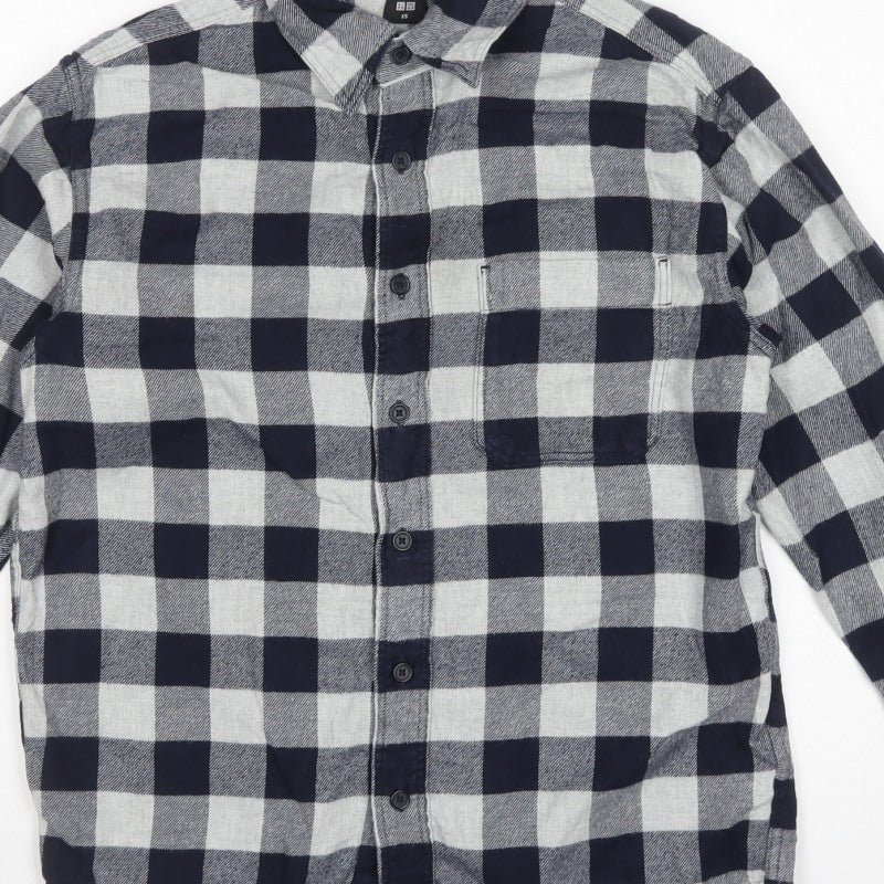 Uniqlo Men’s Blue Grey Check Cotton Flannel Button-Up Shirt XS