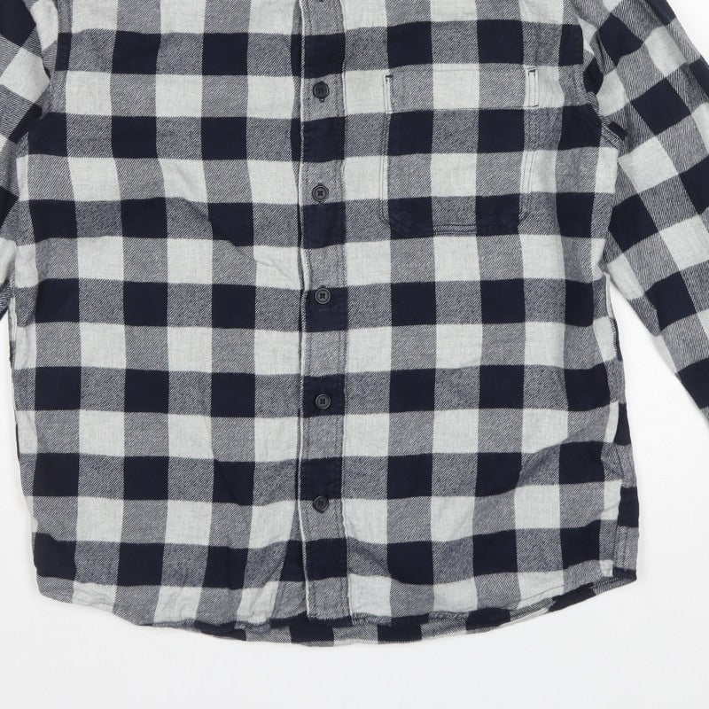Uniqlo Men’s Blue Grey Check Cotton Flannel Button-Up Shirt XS