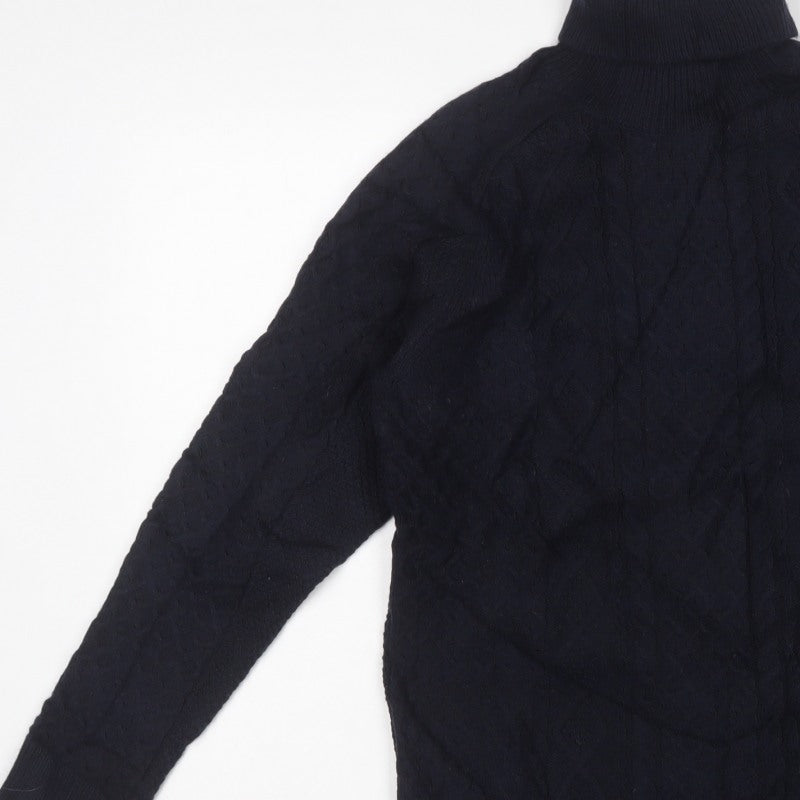 M&S Women Navy S Cable-Knit Roll Neck Long Sleeve Jumper