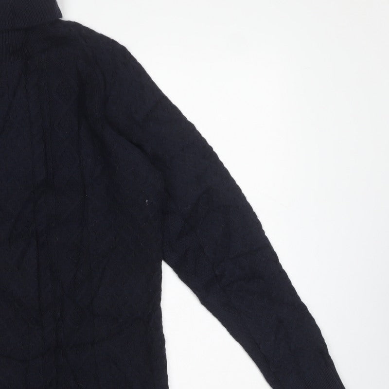 M&S Women Navy S Cable-Knit Roll Neck Long Sleeve Jumper