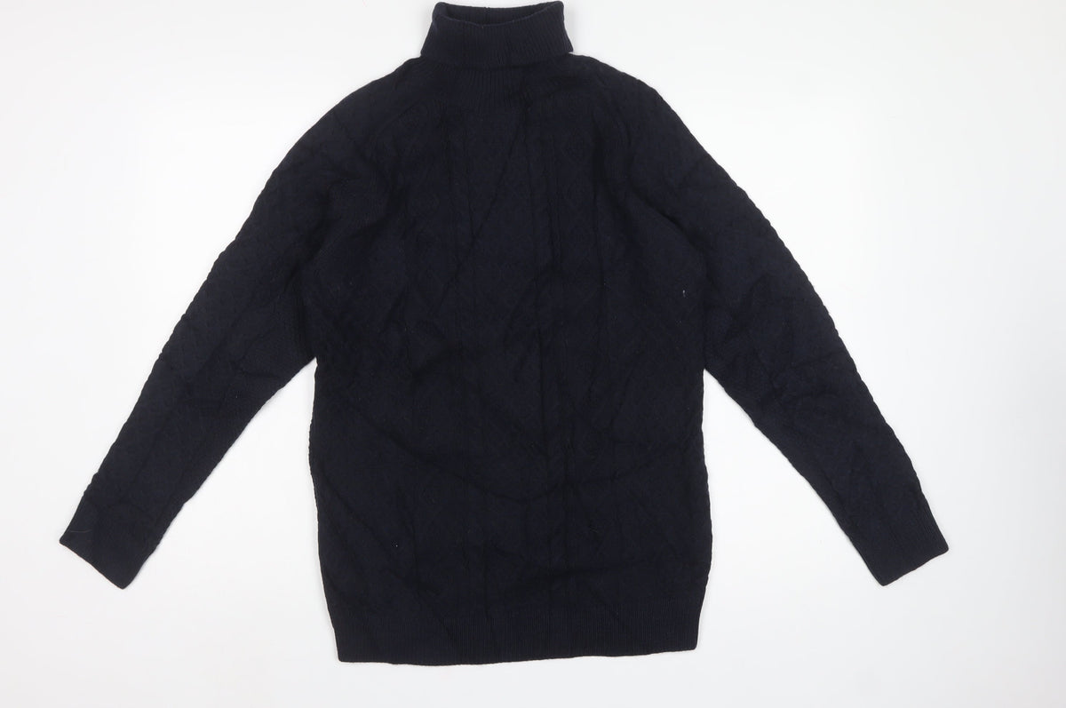M&S Women Navy S Cable-Knit Roll Neck Long Sleeve Jumper
