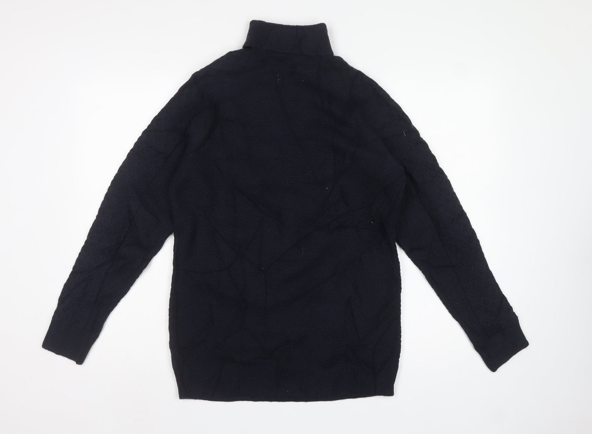 M&S Women Navy S Cable-Knit Roll Neck Long Sleeve Jumper