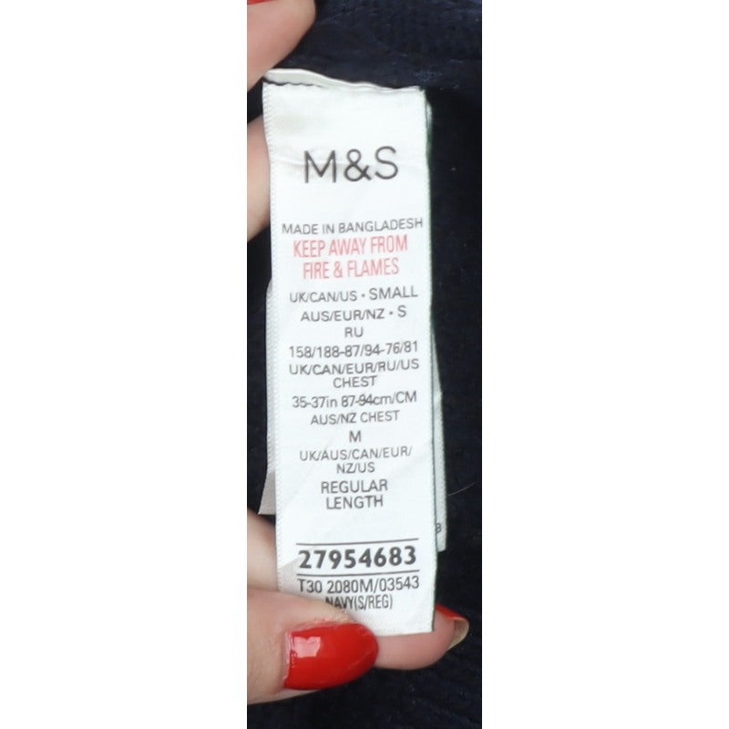 M&S Women Navy S Cable-Knit Roll Neck Long Sleeve Jumper
