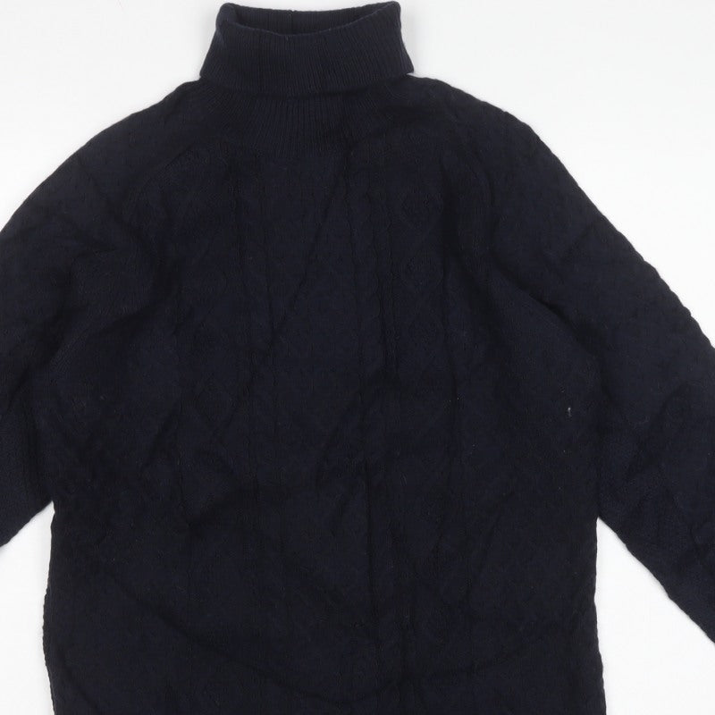 M&S Women Navy S Cable-Knit Roll Neck Long Sleeve Jumper