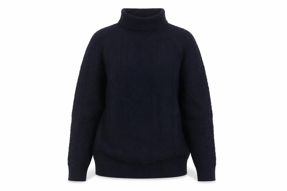 M&S Women Navy S Cable-Knit Roll Neck Long Sleeve Jumper