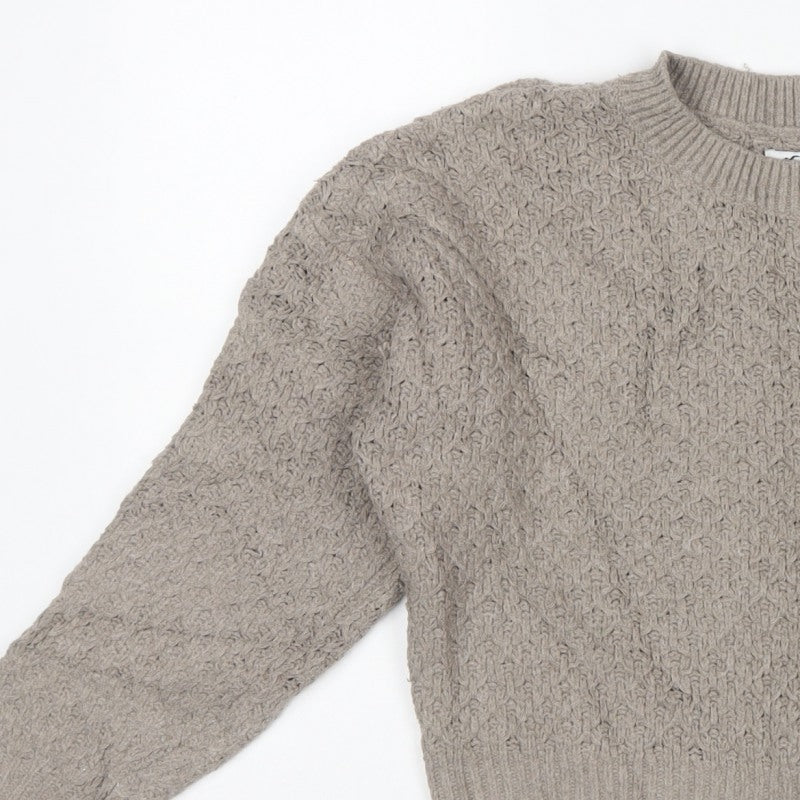 Hollister Women Beige M Textured Knit Crew Neck Pullover Jumper