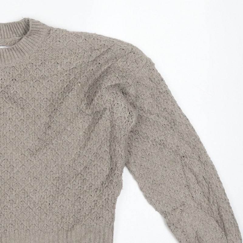 Hollister Women Beige M Textured Knit Crew Neck Pullover Jumper
