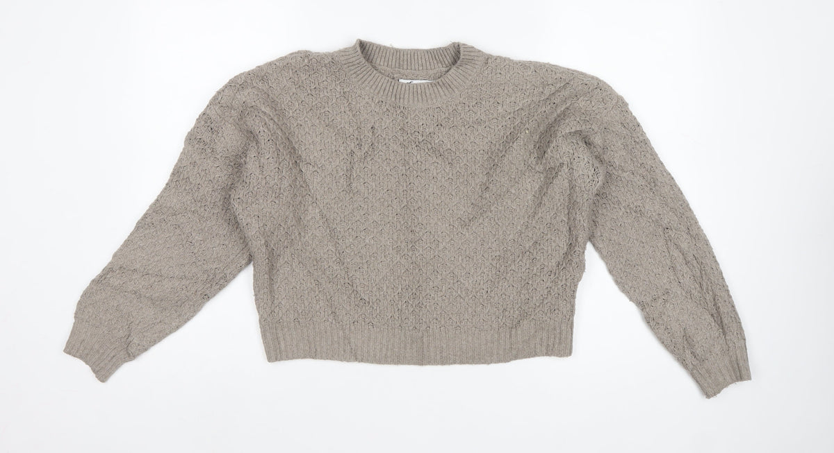 Hollister Women Beige M Textured Knit Crew Neck Pullover Jumper