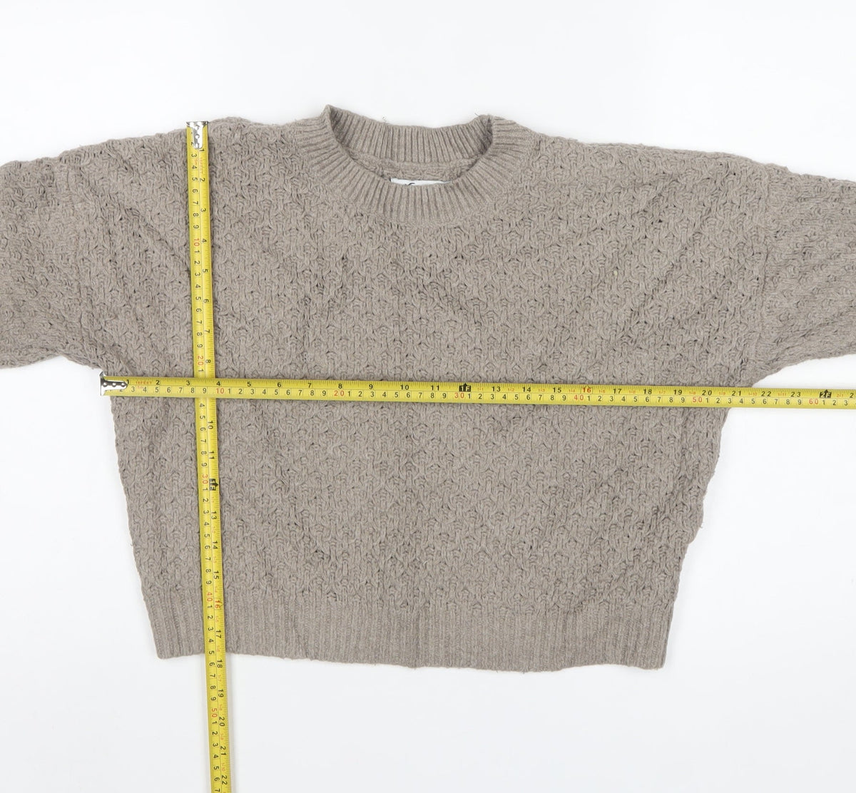 Hollister Women Beige M Textured Knit Crew Neck Pullover Jumper