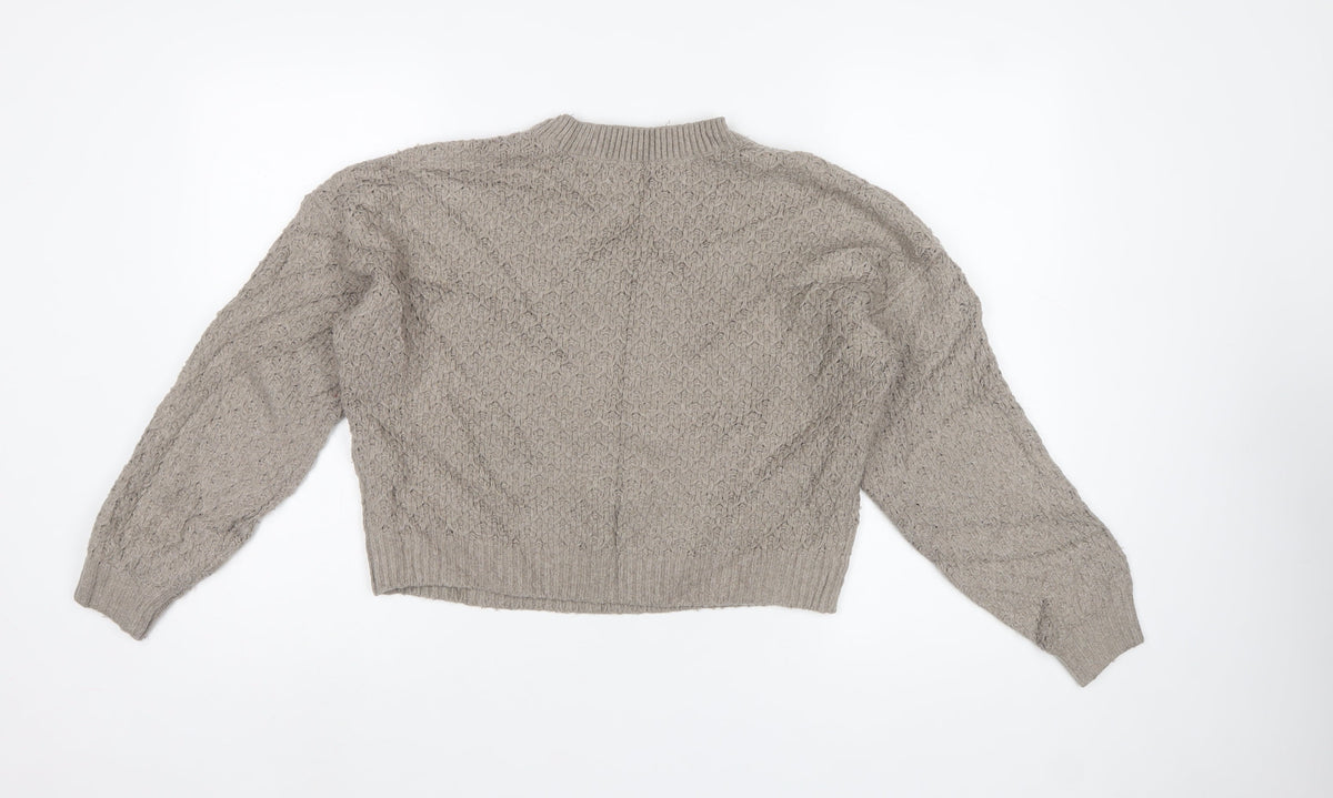 Hollister Women Beige M Textured Knit Crew Neck Pullover Jumper