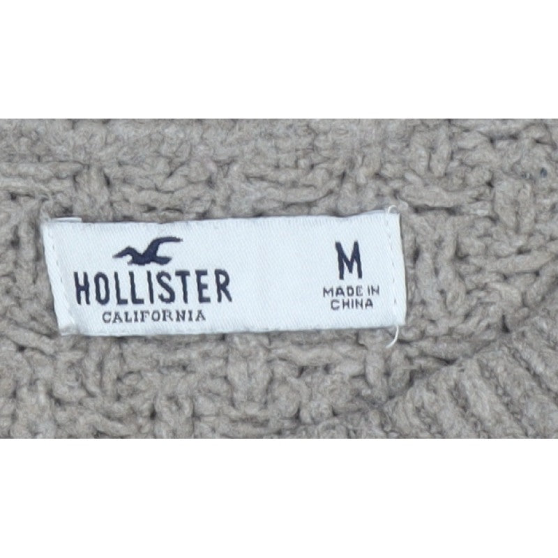 Hollister Women Beige M Textured Knit Crew Neck Pullover Jumper