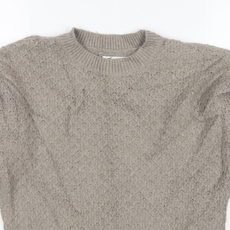 Hollister Women Beige M Textured Knit Crew Neck Pullover Jumper