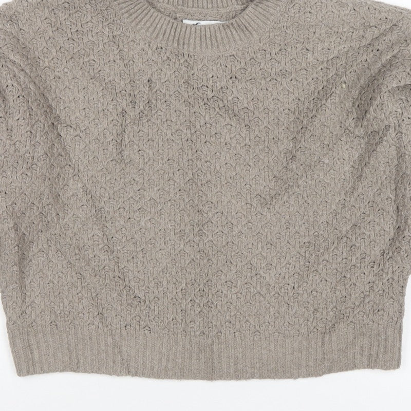 Hollister Women Beige M Textured Knit Crew Neck Pullover Jumper