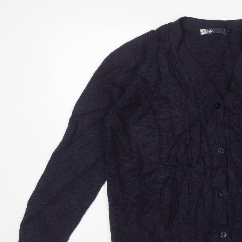 Isle Women’s Blue Size 18 Cable-Knit V-Neck Button Cardigan