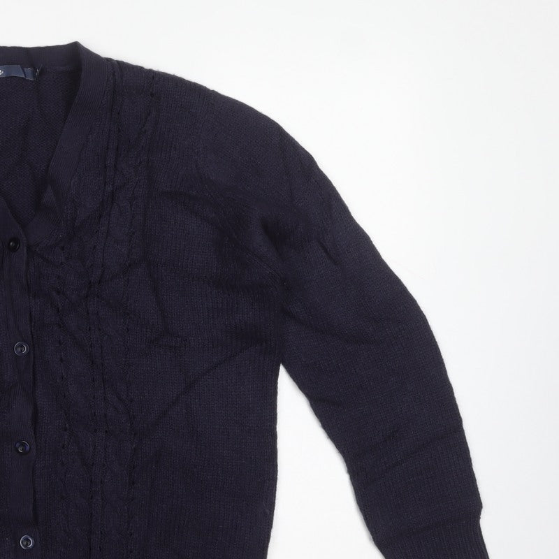 Isle Women’s Blue Size 18 Cable-Knit V-Neck Button Cardigan