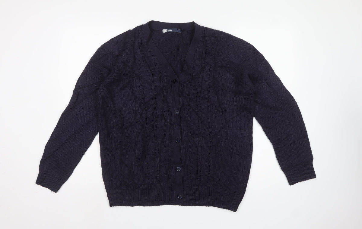 Isle Women’s Blue Size 18 Cable-Knit V-Neck Button Cardigan