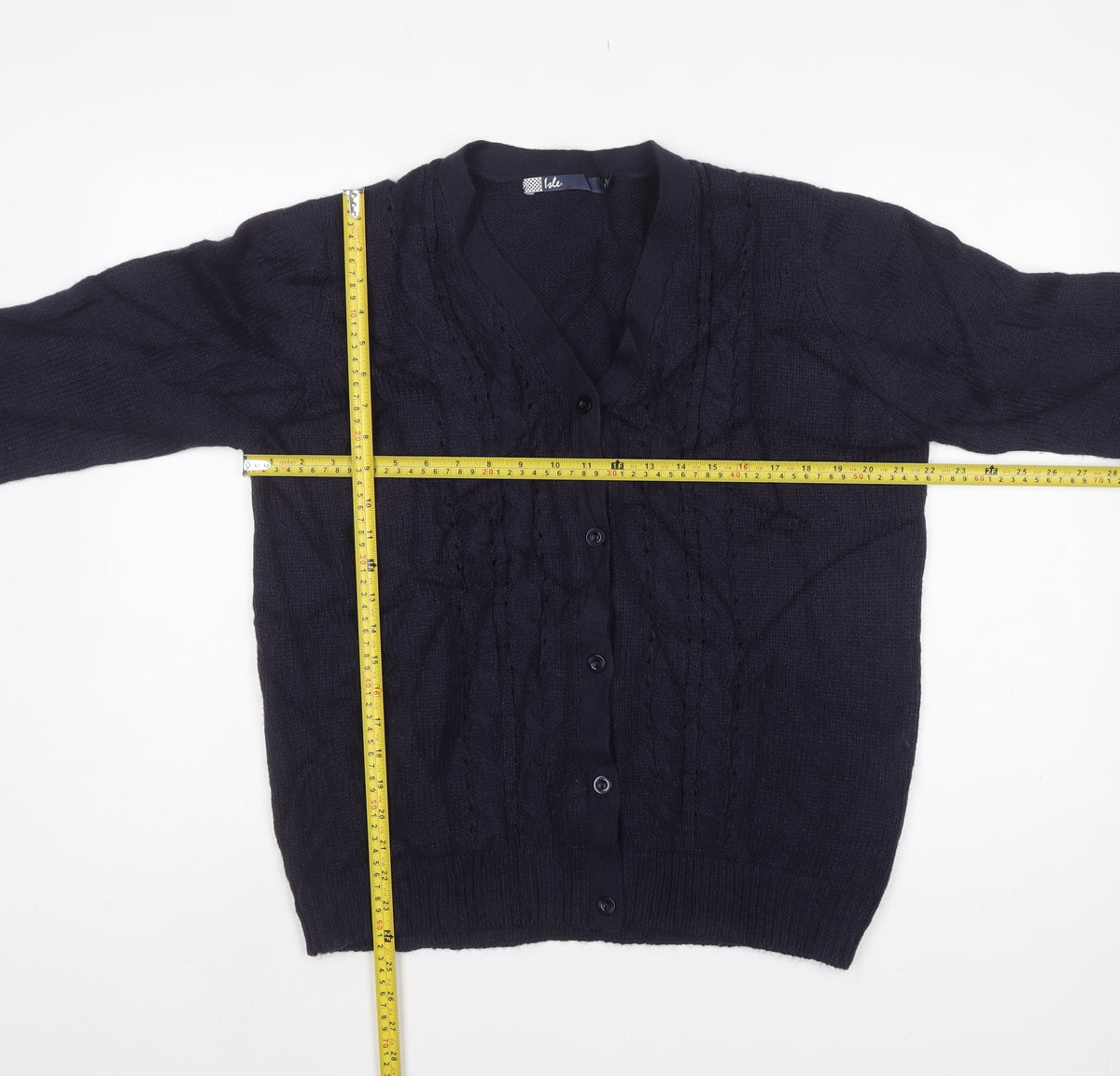 Isle Women’s Blue Size 18 Cable-Knit V-Neck Button Cardigan