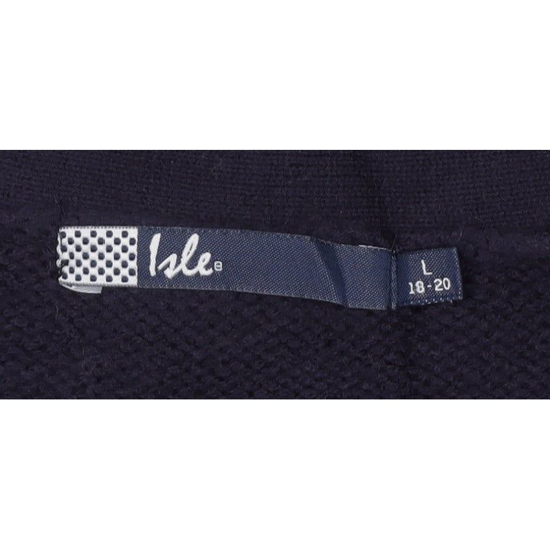 Isle Women’s Blue Size 18 Cable-Knit V-Neck Button Cardigan