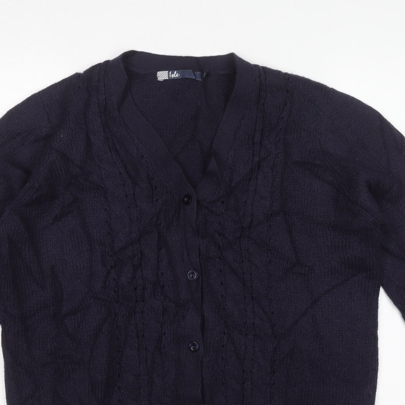 Isle Women’s Blue Size 18 Cable-Knit V-Neck Button Cardigan