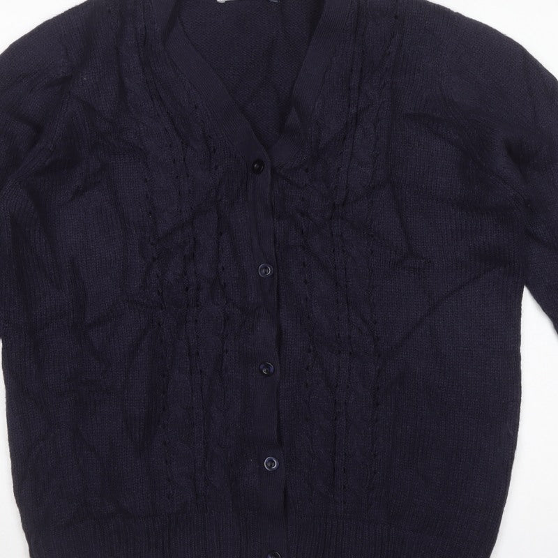 Isle Women’s Blue Size 18 Cable-Knit V-Neck Button Cardigan