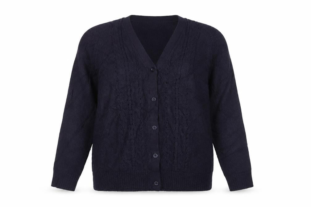 Isle Women’s Blue Size 18 Cable-Knit V-Neck Button Cardigan
