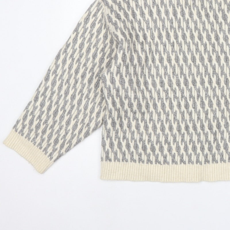 Marks & Spencer Women Grey XL Geometric Roll Neck Chunky Knit Jumper