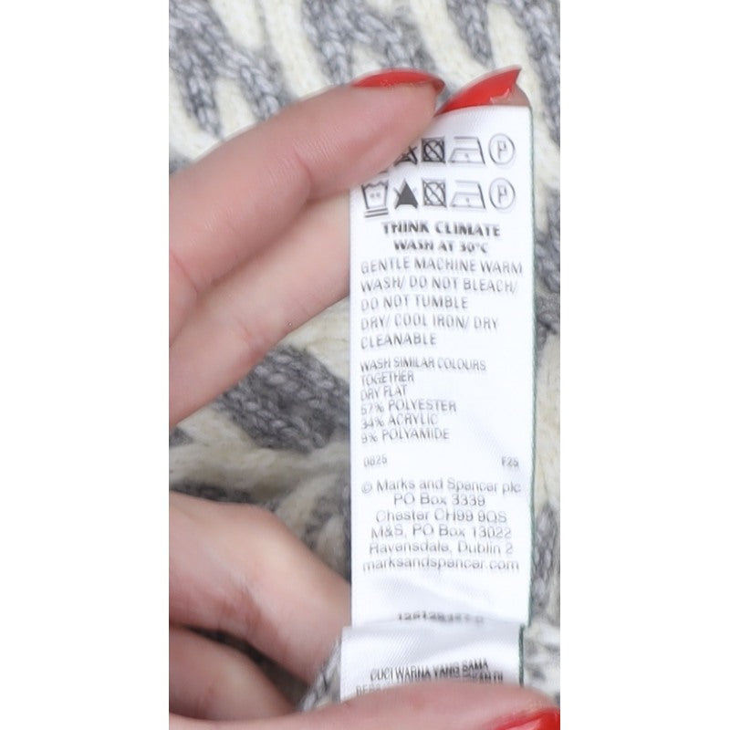 Marks & Spencer Women Grey XL Geometric Roll Neck Chunky Knit Jumper