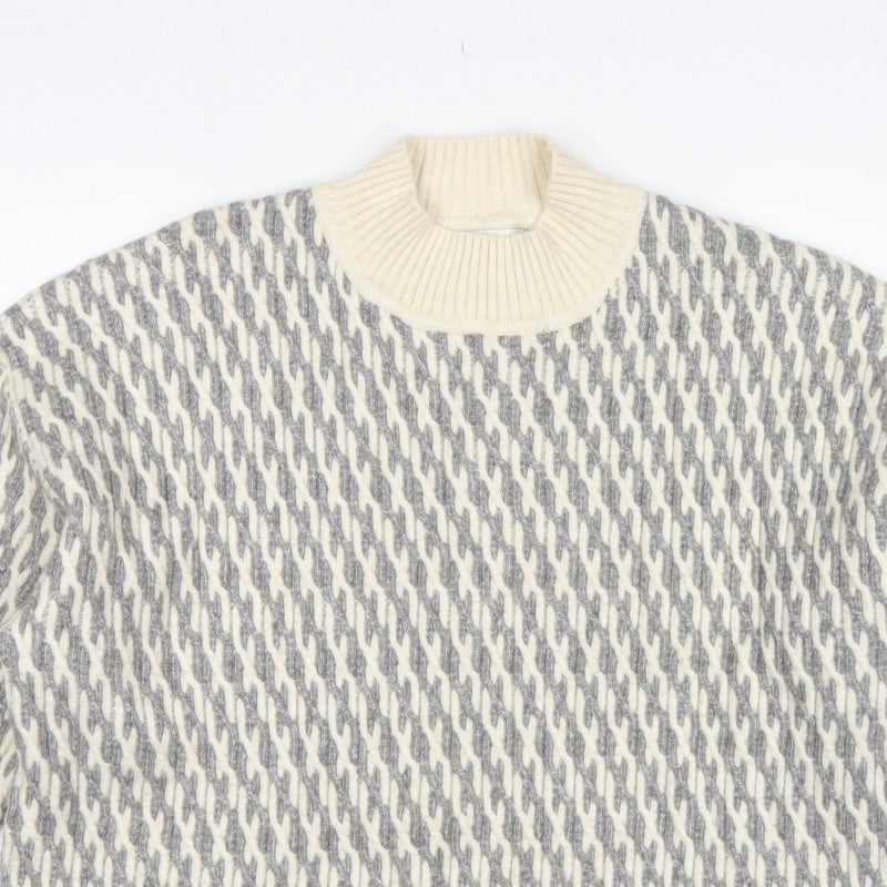 Marks & Spencer Women Grey XL Geometric Roll Neck Chunky Knit Jumper