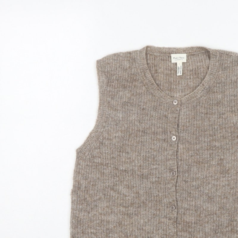 Part Two Women Beige UK 10 Mohair Blend Button Knit Vest
