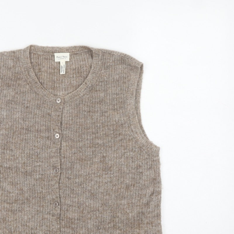 Part Two Women Beige UK 10 Mohair Blend Button Knit Vest
