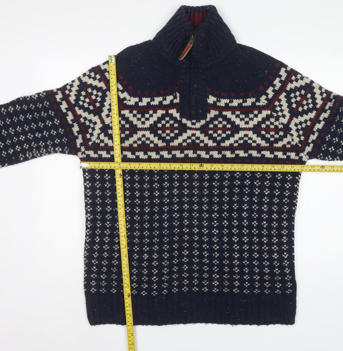 Fat Face Men's Blue L Fair Isle 1/4 Zip Wool Blend Jumper