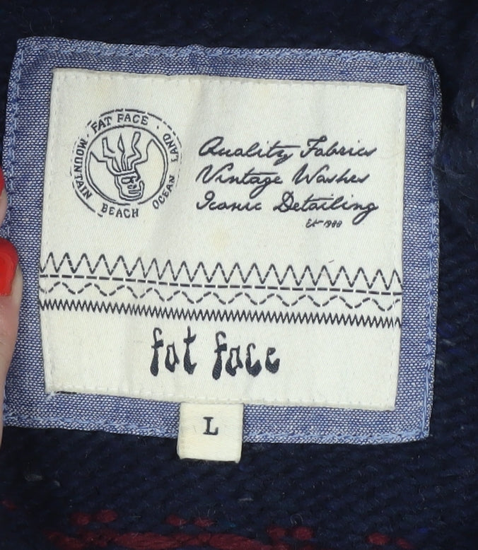 Fat Face Men's Blue L Fair Isle 1/4 Zip Wool Blend Jumper