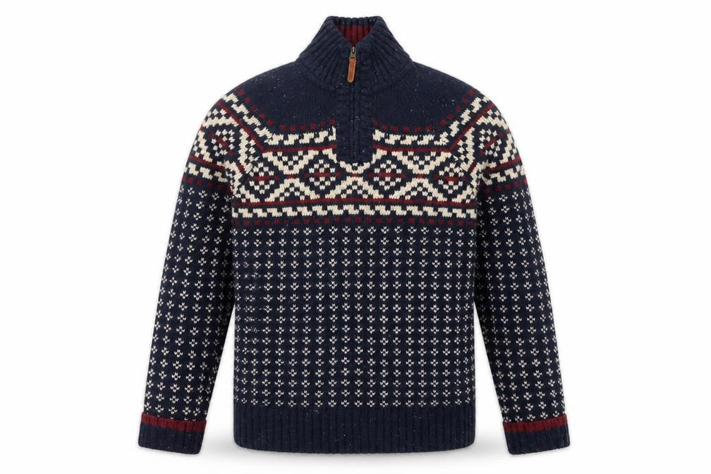 Fat Face Men's Blue L Fair Isle 1/4 Zip Wool Blend Jumper