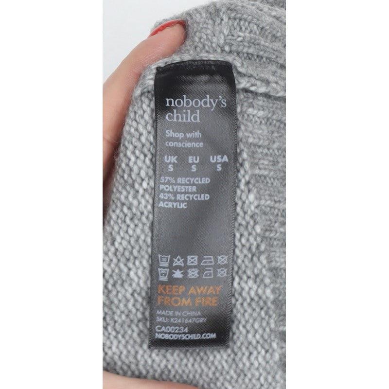 Nobody's Child Women Grey S Roll Neck Oversized Knit Jumper