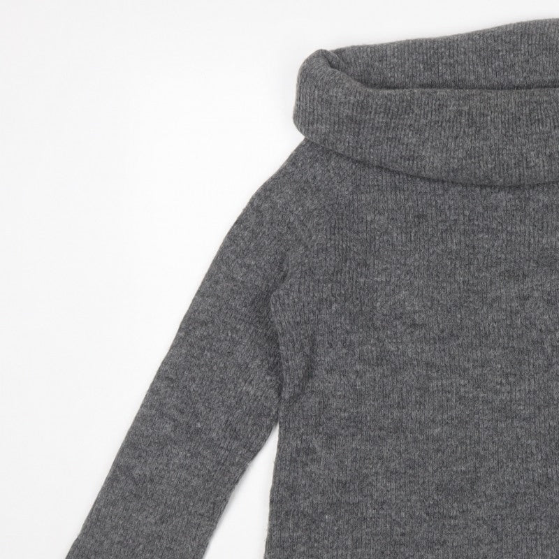H&M Women Grey UK 12 Roll Neck Knit Pullover Jumper Long Sleeve