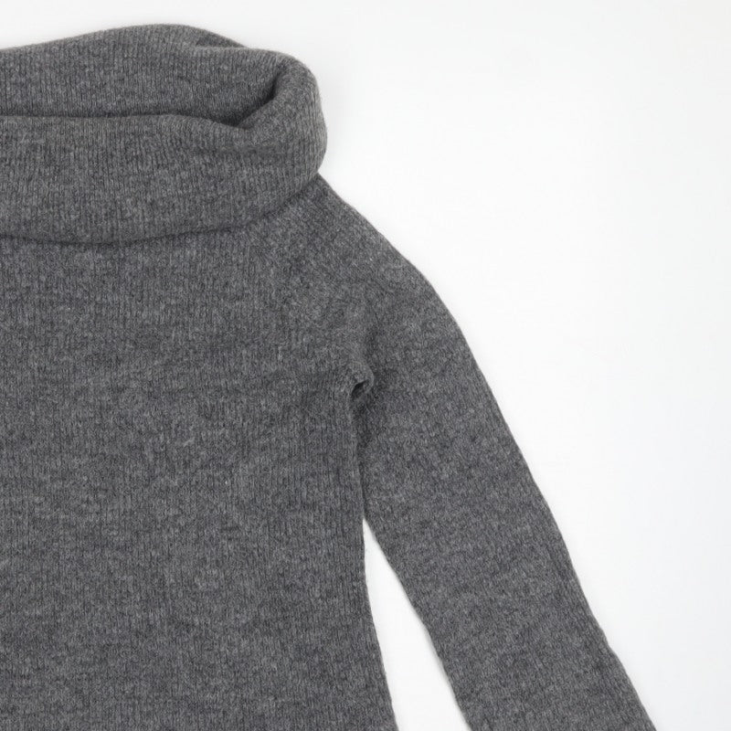 H&M Women Grey UK 12 Roll Neck Knit Pullover Jumper Long Sleeve