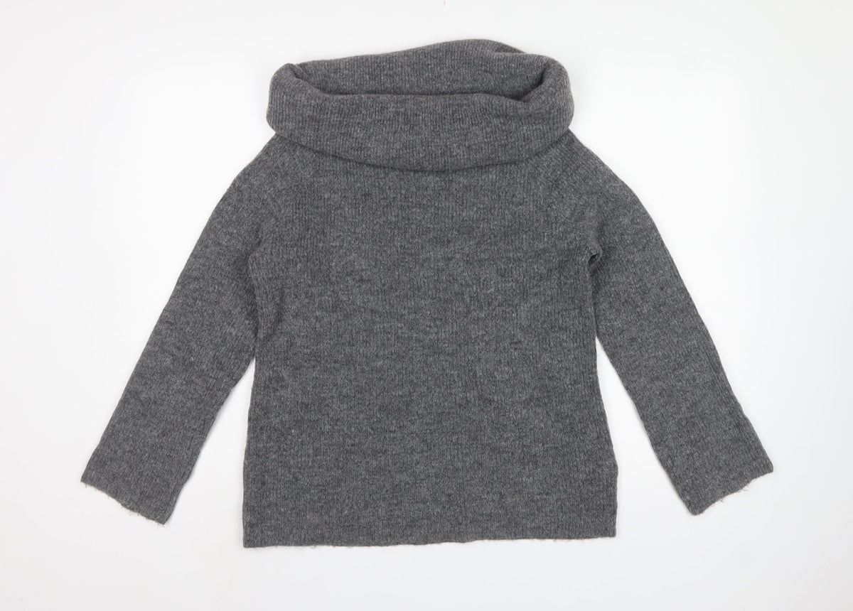 H&M Women Grey UK 12 Roll Neck Knit Pullover Jumper Long Sleeve