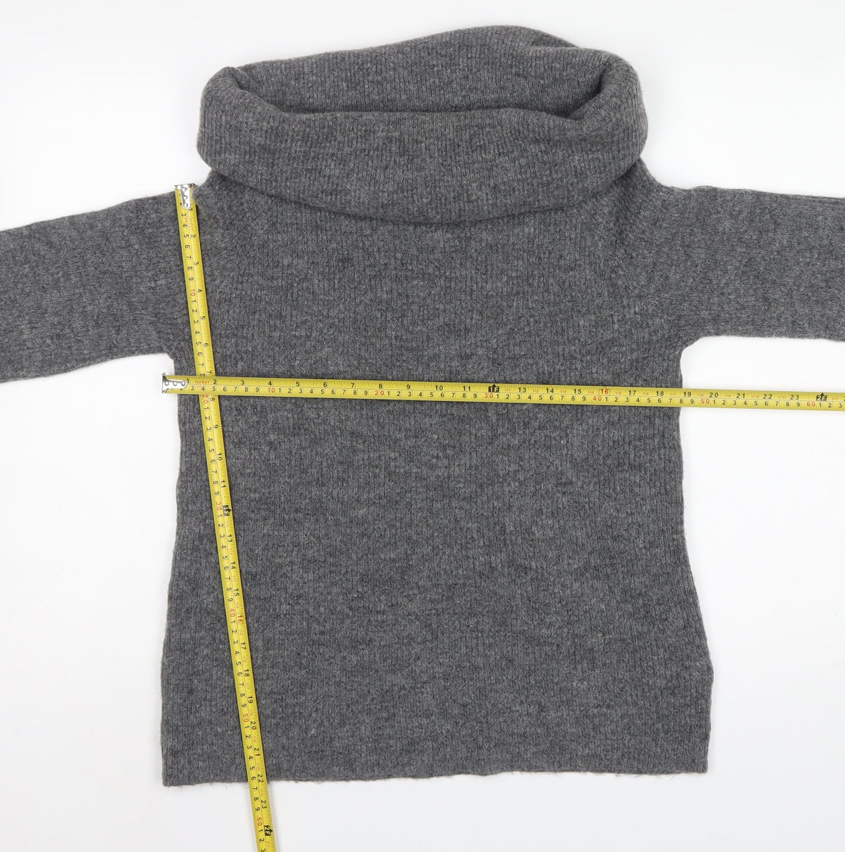 H&M Women Grey UK 12 Roll Neck Knit Pullover Jumper Long Sleeve