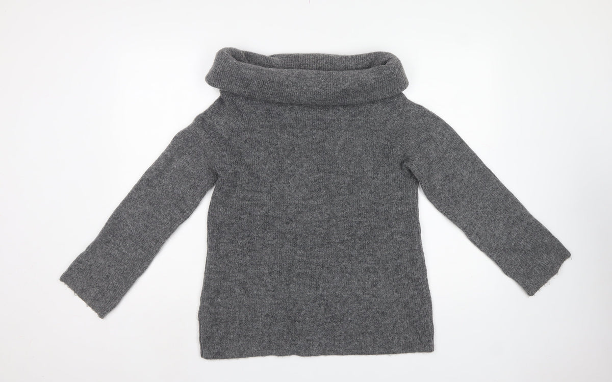 H&M Women Grey UK 12 Roll Neck Knit Pullover Jumper Long Sleeve