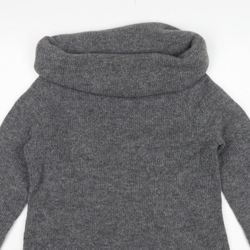 H&M Women Grey UK 12 Roll Neck Knit Pullover Jumper Long Sleeve