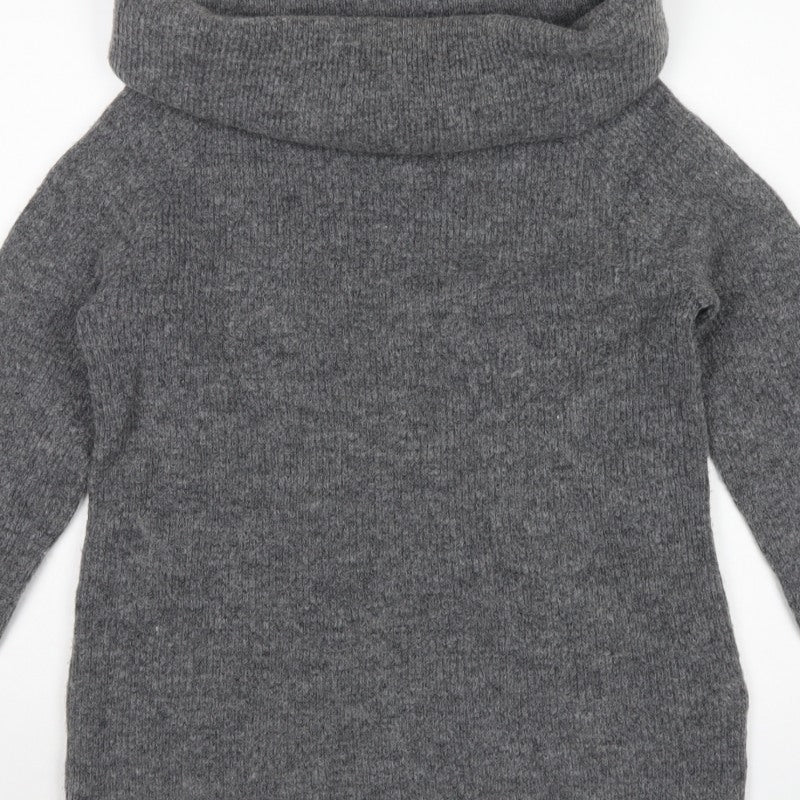 H&M Women Grey UK 12 Roll Neck Knit Pullover Jumper Long Sleeve